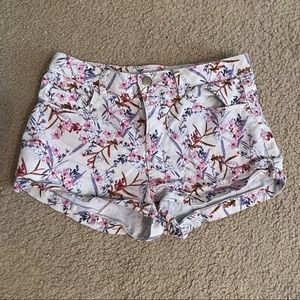 White Floral Jean Shorts